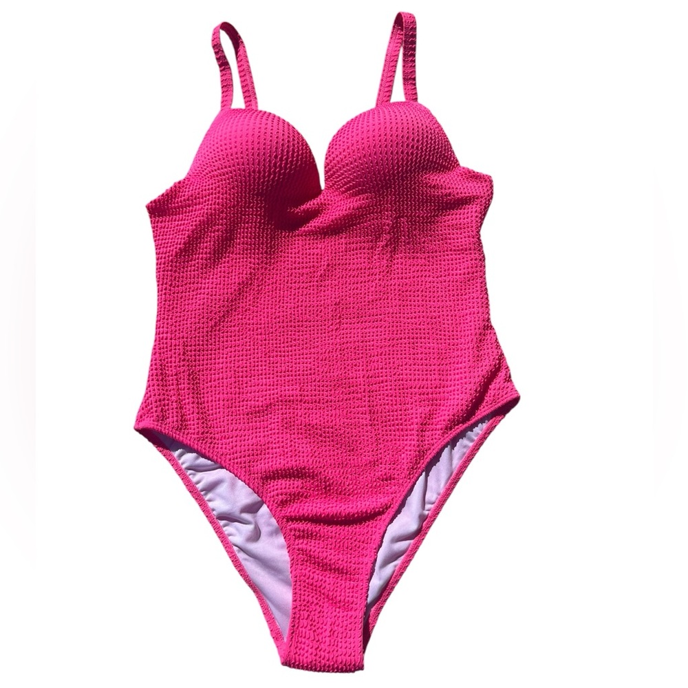 Sweetkama Hot Pink Wrinkle 2 Shoulder One Pc Padded Push Up Swimsuit Size Large